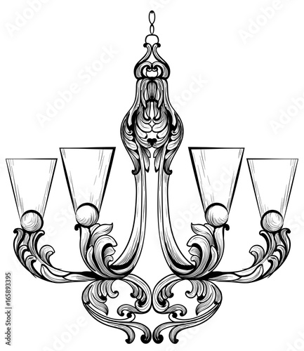 Rich Baroque Classic chandelier. Luxury decor accessory design. Vector illust...