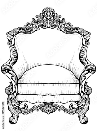 Baroque armchair with luxurious ornaments. Vector French Luxury rich intricate structure. Victorian Royal Style decor