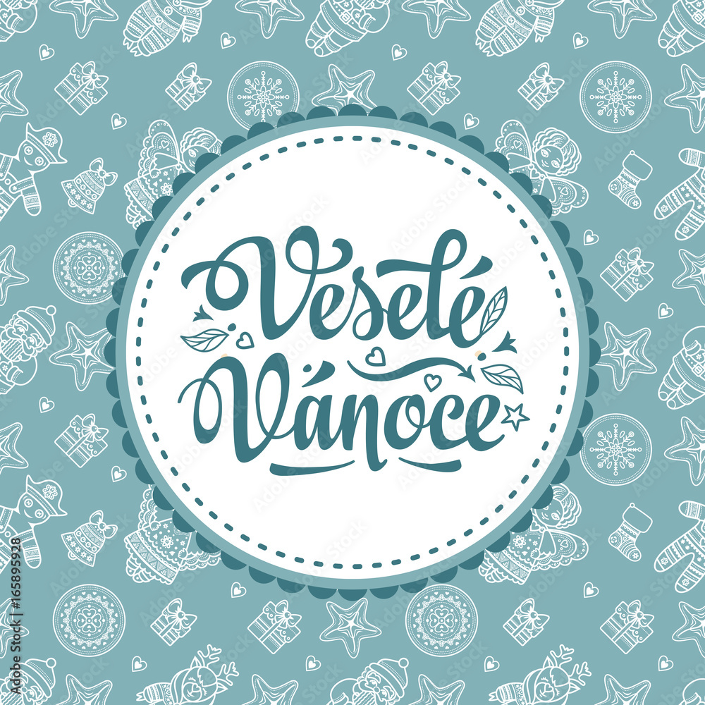 Vesele Vanoce. Christmas message. Lettering composition with phrase on Czech Vesele Vanoce. Christmas message. Lettering composition with phrase on Czech