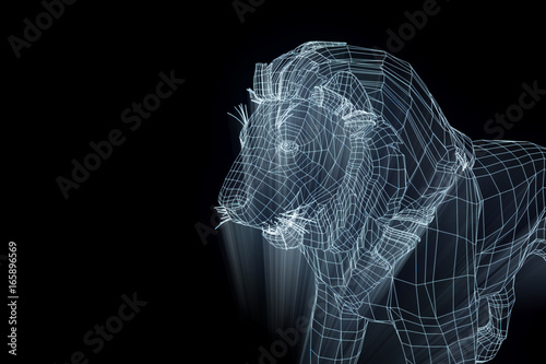 Fototapeta Naklejka Na Ścianę i Meble -  Lion in Hologram Wireframe Style. Nice 3D Rendering
