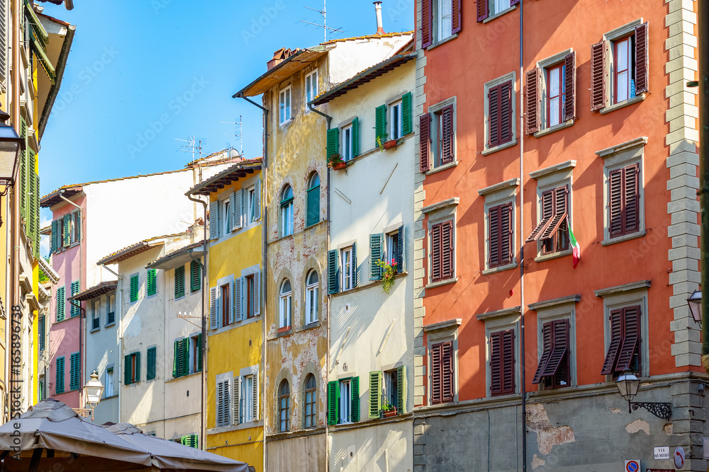 Facade of residential buildings in Florence, Italy