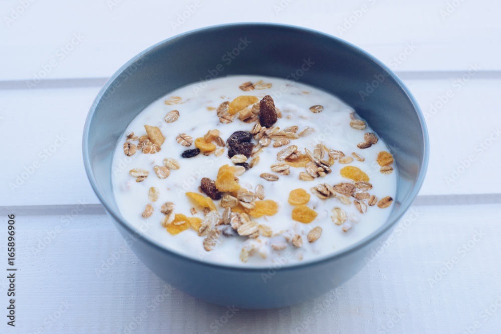 Natural yoghurt with muesli.