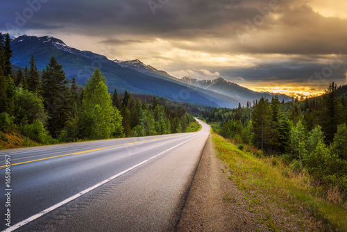 Scenic Icefields Pkwy in Banff National Park at sunset photo