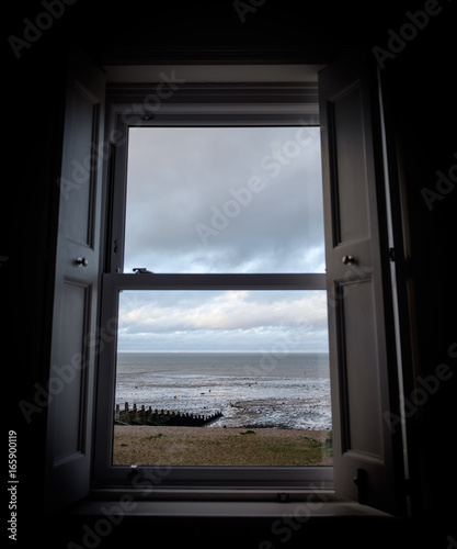 English seaside view through a hotel window. Whitstable  Kent