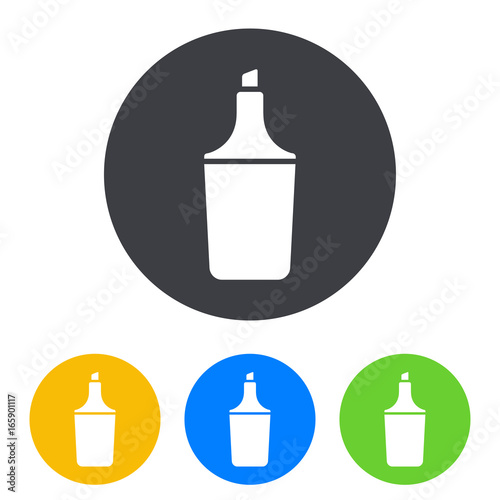Icono plano rotulador fluorescente en circulo varios colores