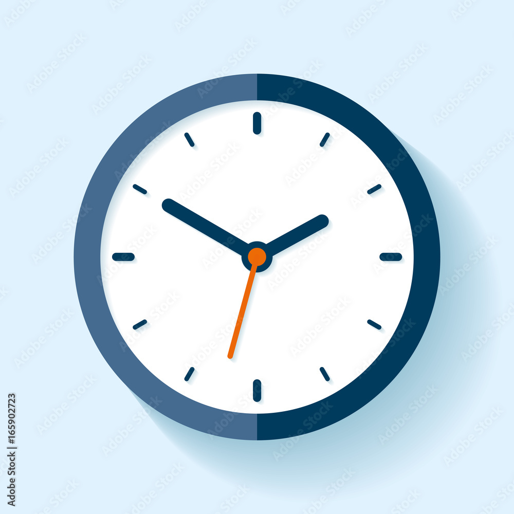 Clock icon in flat style, timer on blue background. Business watch. Vector design element for you project Clock icon in flat style, timer on blue background. Business watch. Vector design element for you project