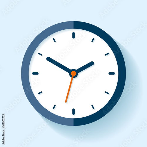 Clock icon in flat style, timer on blue background. Business watch. Vector design element for you project photo