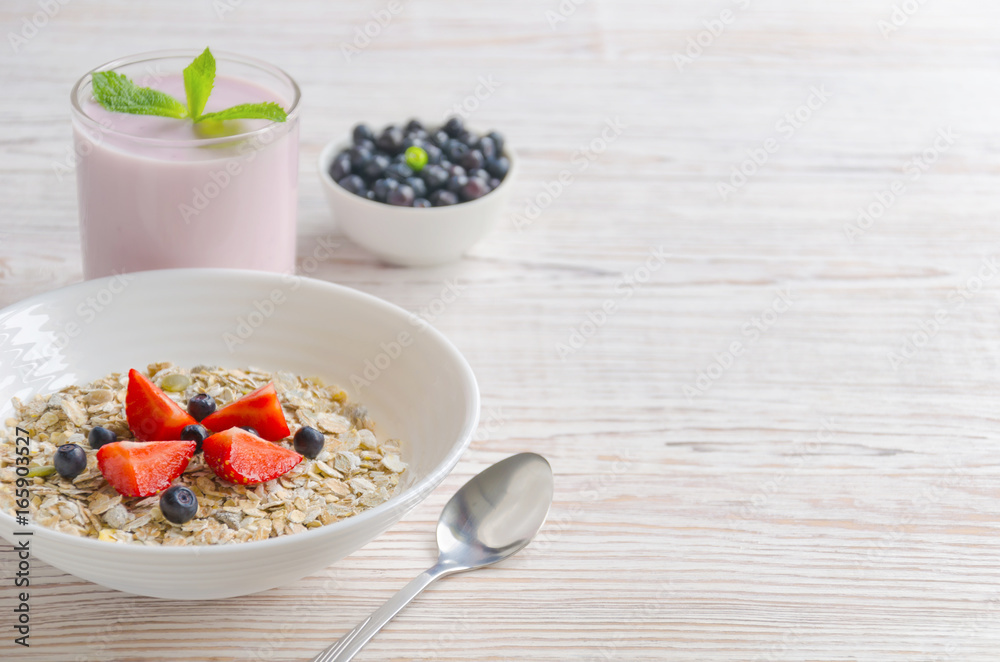 Homemade blueberry yogurt and muesli