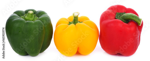three bell peppers isolated on white background
