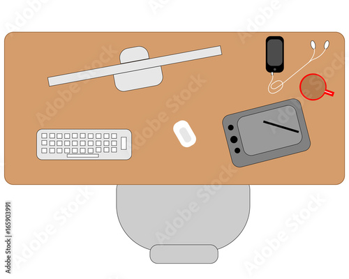 Office workstation as viewed from above