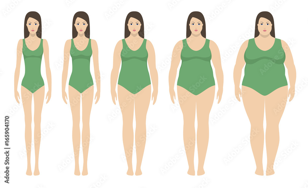 Vektorová grafika „Body mass index vector illustration from underweight to  extremly obese. Woman silhouettes with different obesity degrees. Female  body with different weight“ ze služby Stock | Adobe Stock