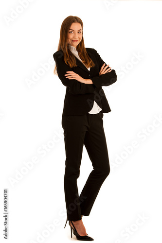 attractive business woman - full length corporative portrait islated over white background