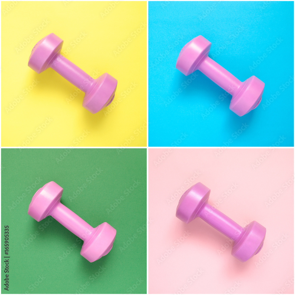 Collage of pink dumbbells Collage of pink dumbbells