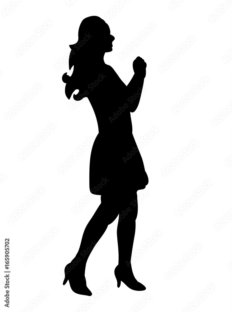 Vector, isolated silhouette girl standing
