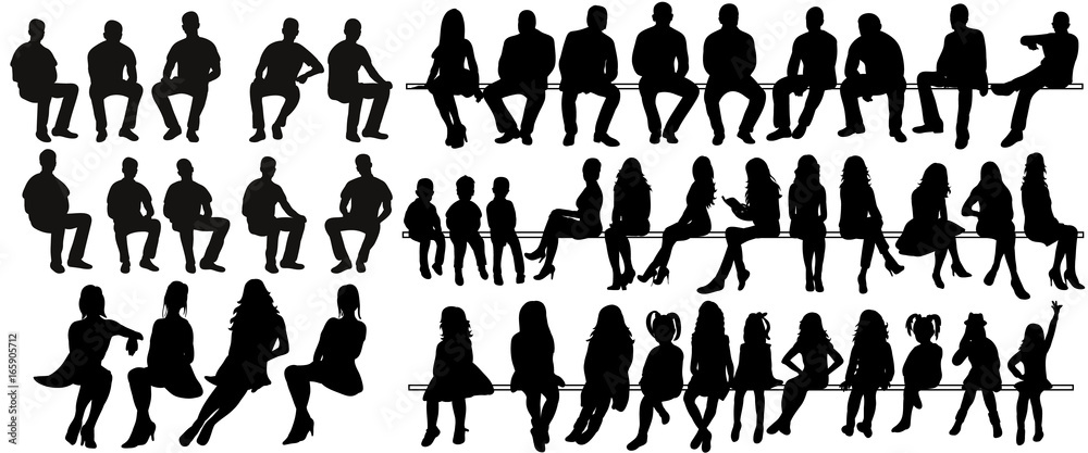 Vector, isolated silhouette of sitting people, large collection, sitting man and girl Vector, isolated silhouette of sitting people, large collection, sitting man and girl