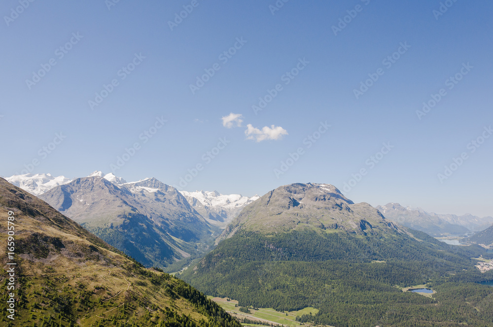 St. Moritz, Muottas Muragl, Val Roseg, Bernina, Engadin, Oberengadin, Rosatschgruppe, Seenplatte, Alpen, Wanderweg, Graubünden, Sommer, Schweiz