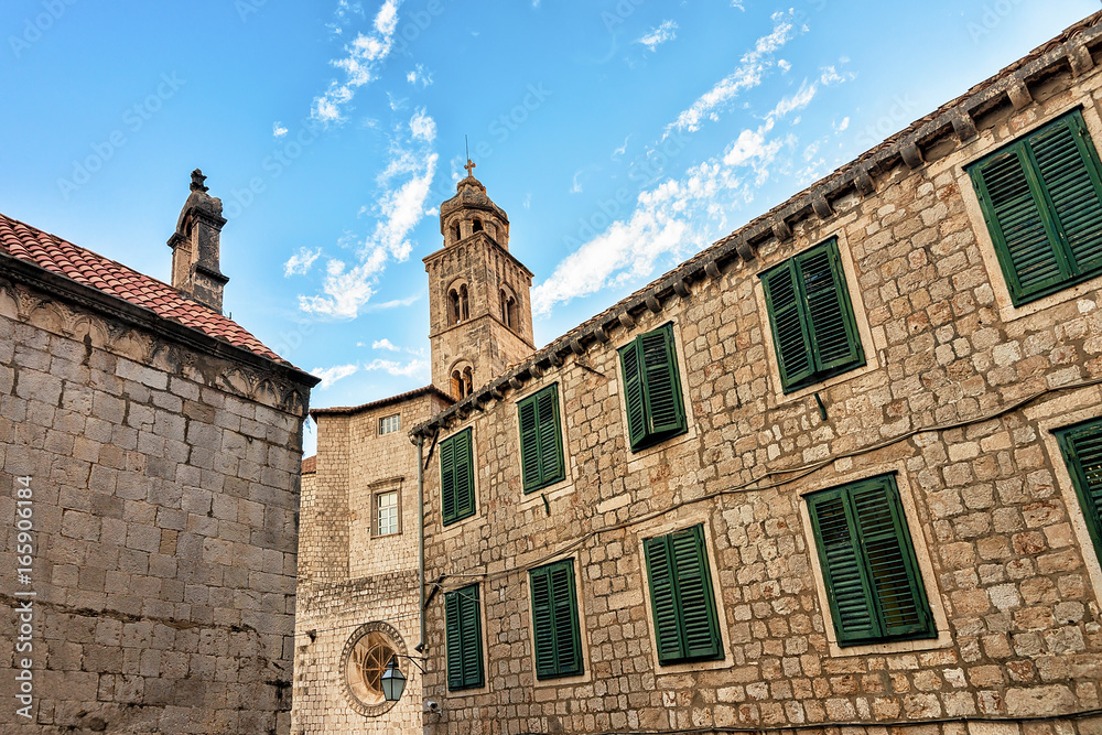 Spire of Dominican Church in Old town Dubrovnik