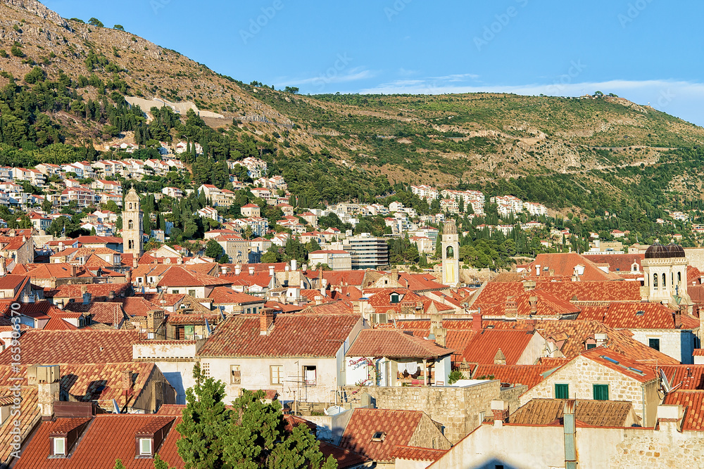 Panorama to Old town of Dubrovnik with red roof tile