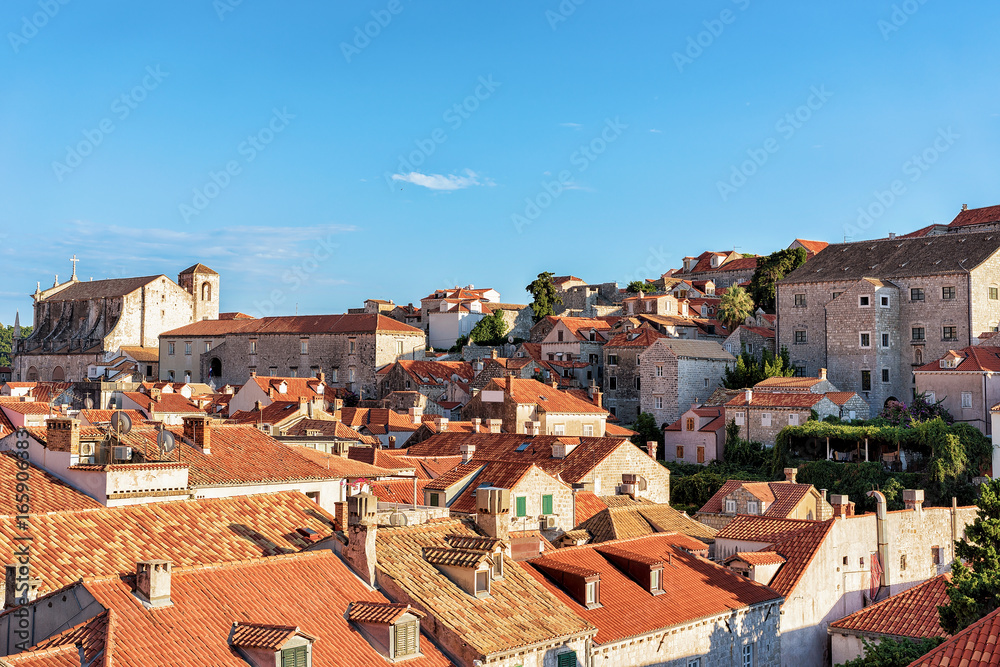 Panorama to Old city Dubrovnik with red roof tile
