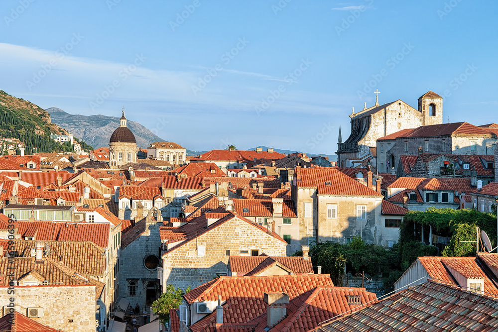Panorama on Old town of Dubrovnik with red roof tile