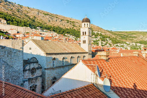 Panorama on Old town with church belfry in Dubrovnik