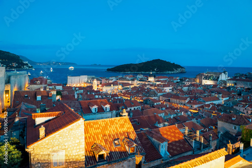 Dubrovnik old town Lokrum Island and Adriatic sea at night © Roman Babakin