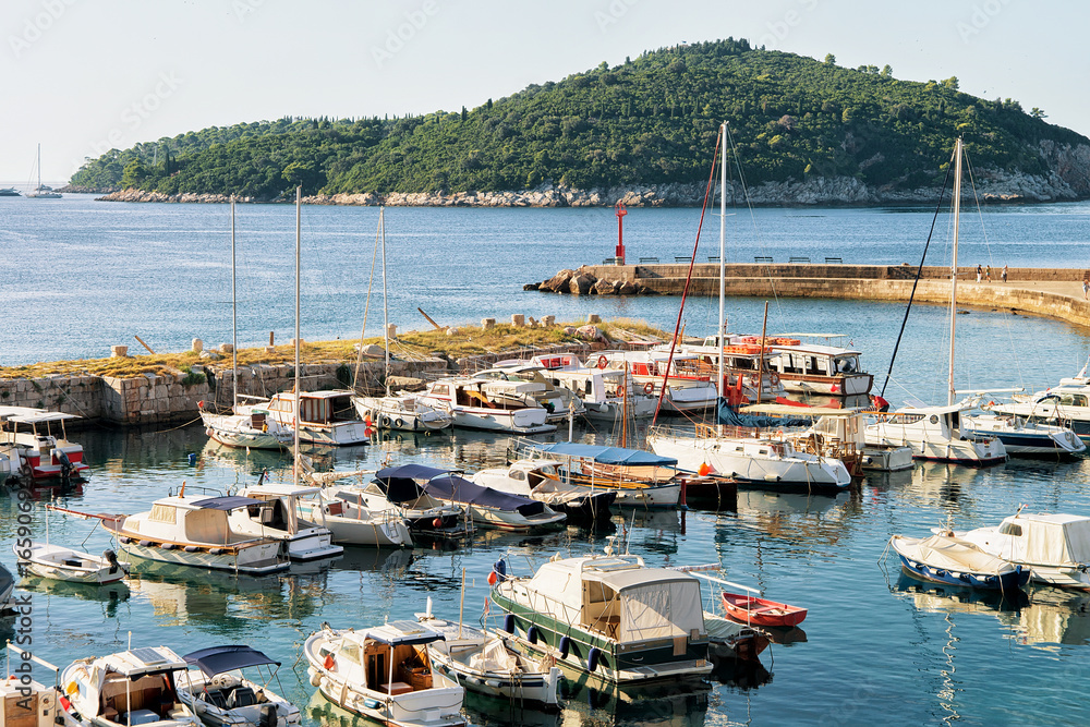 Boats at Dubrovnik Harbor and Lokrum Island
