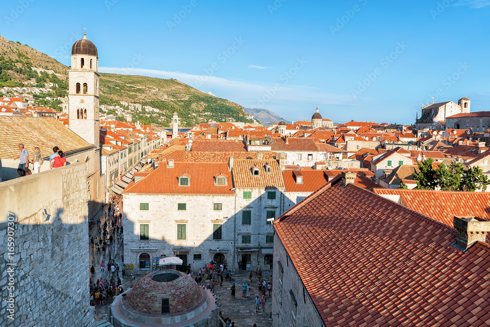 Fototapeta premium People at Large Onofrio Fountain and Franciscan Monastery Dubrovnik