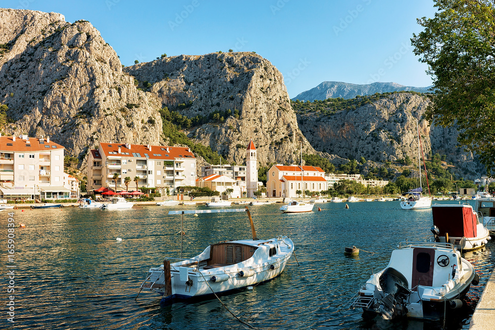 Sailing Boats and harbor of Adriatic Sea in Omis Croatia
