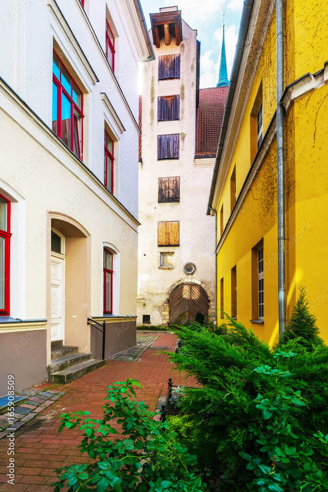 Backyard on historical center in Riga Baltic