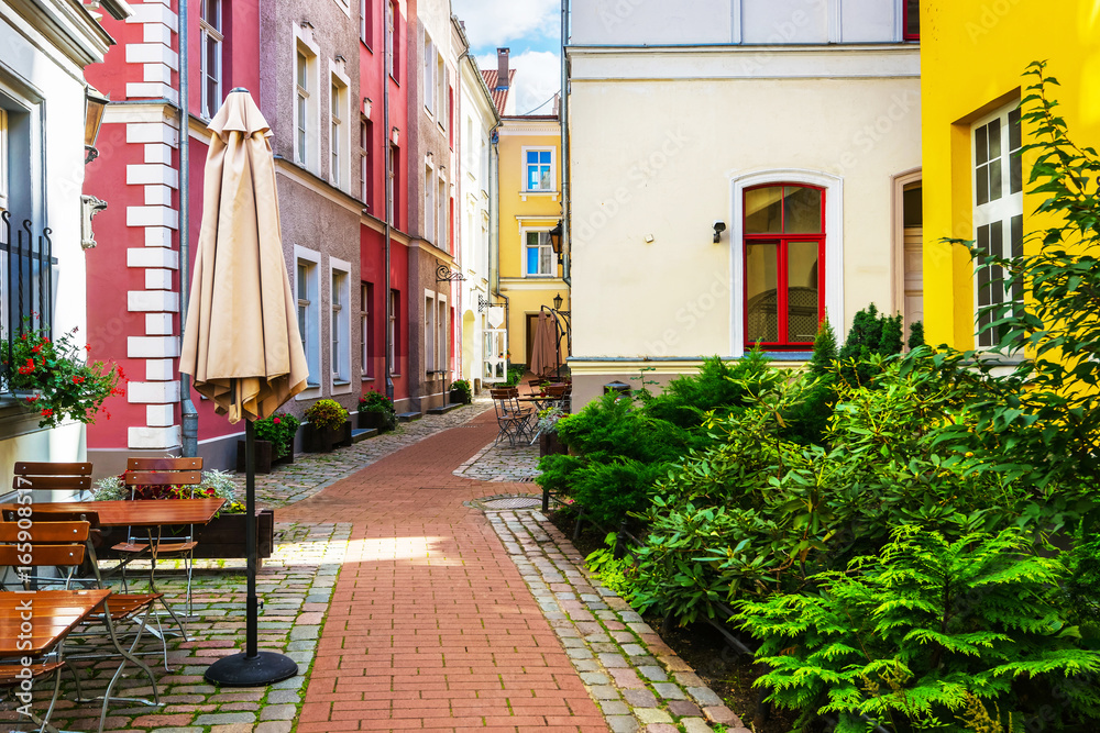 Backyard at historical center in Riga Baltic