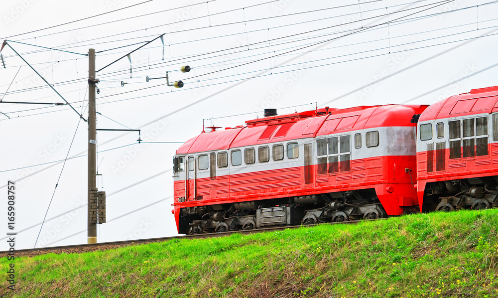Running train at countryside in Vilnius Baltic