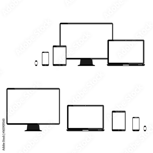 Set of blank screens of devices. Computer monitor, laptop, tablet and smartphone