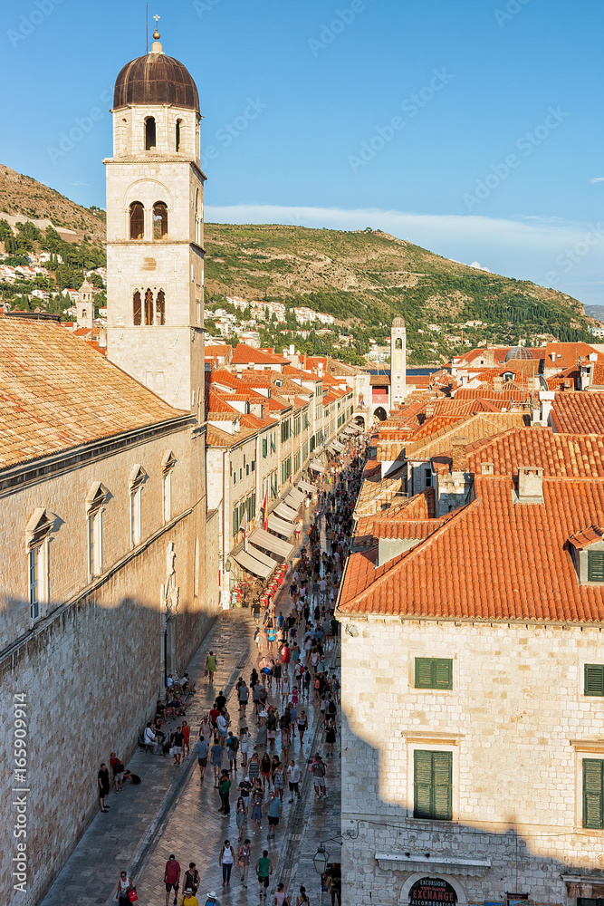 People at Franciscan monastery on Stradun Street in Dubrovnik