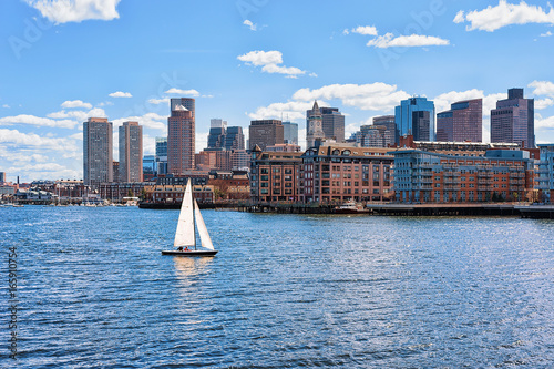 Sailboat with the skyline Boston MA America