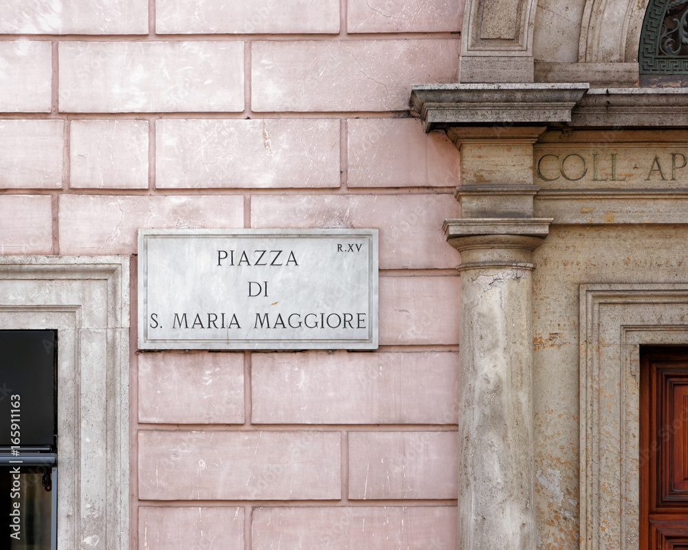 Piazza di Santa Maria Maggiore street sign on wall Rome