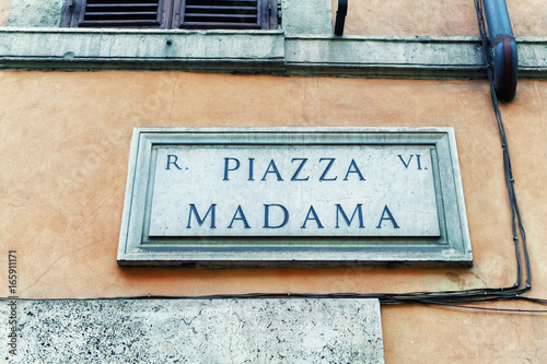 Piazza Madama sign on wall in Rome