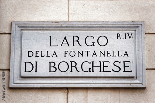 Largo della Fontanella di Borghese sign on wall in Rome