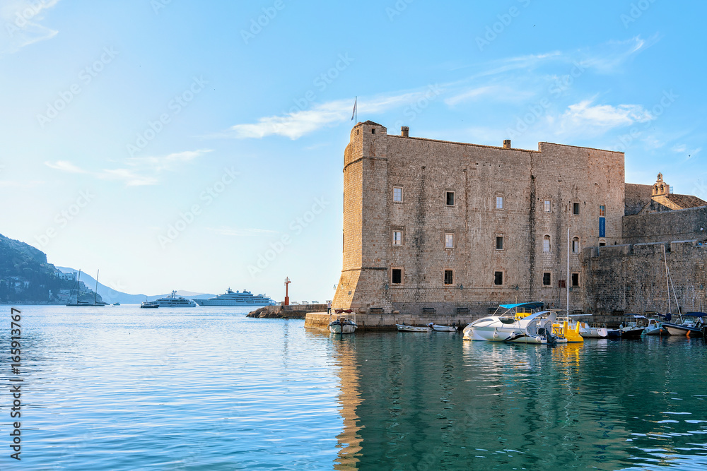St John Fort and Sail boats at Old port Dubrovnik