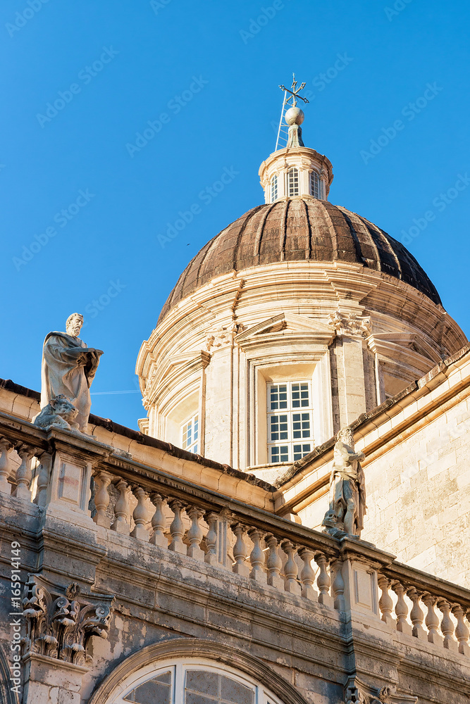 Dome of Cathedral and religious saints in Dubrovnik