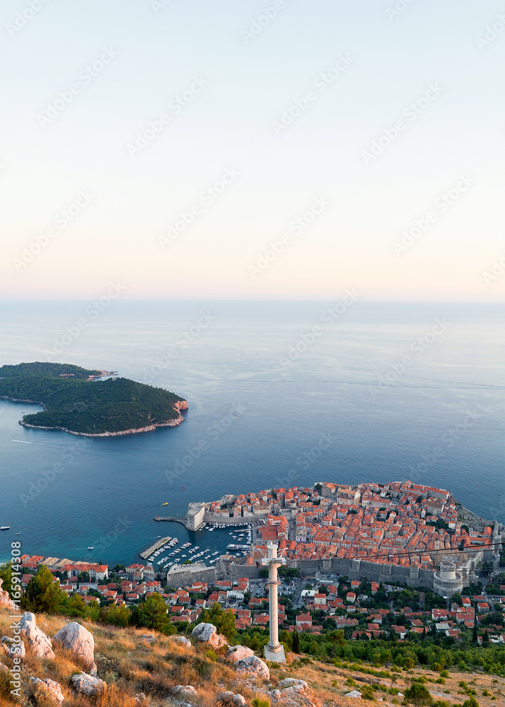 Aerial view on Lokrum Island and Adriatic sea Dubrovnik Croatia
