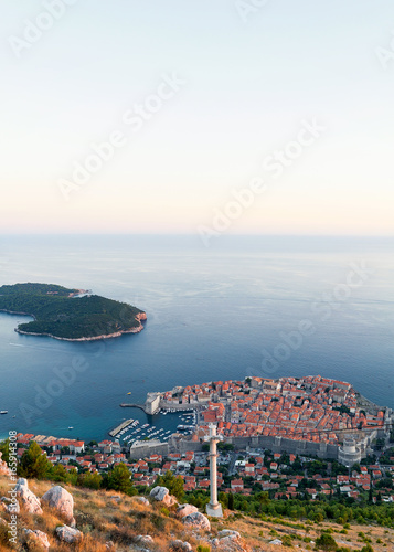 Aerial view on Lokrum Island and Adriatic sea Dubrovnik Croatia