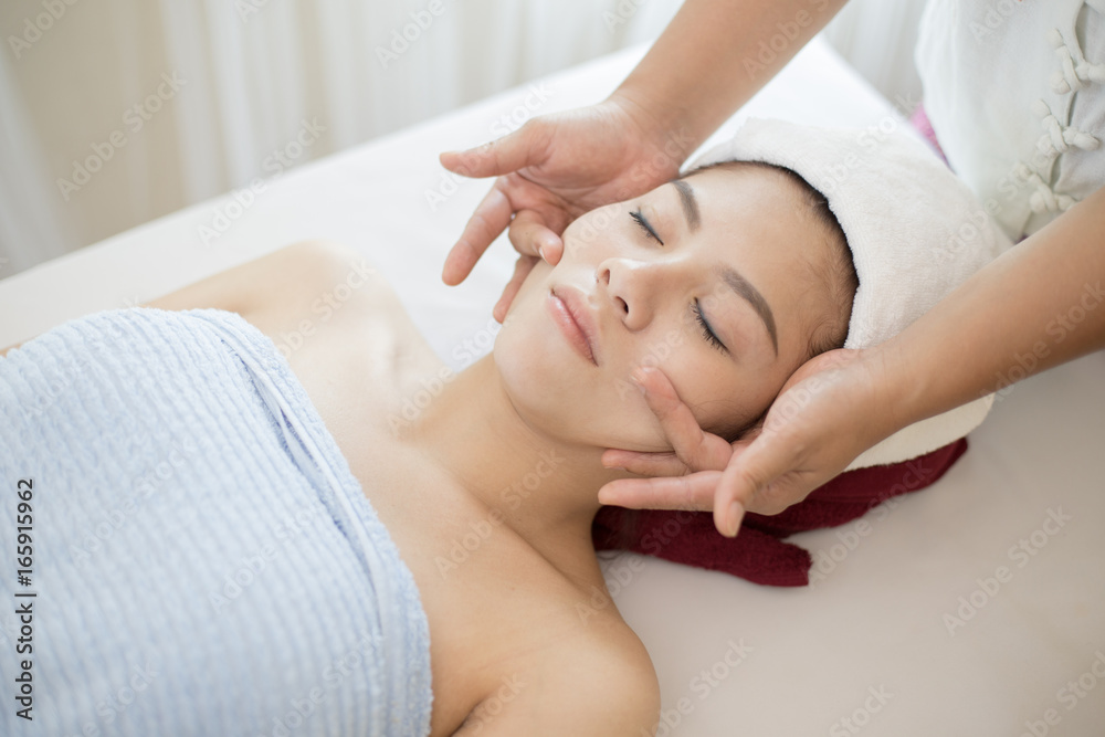 Close up of Beautiful young woman having head massage in spa salon wellness, Beauty healthy lifestyle and relaxation concept. Close up of Beautiful young woman having head massage in spa salon wellness, Beauty healthy lifestyle and relaxation concept.