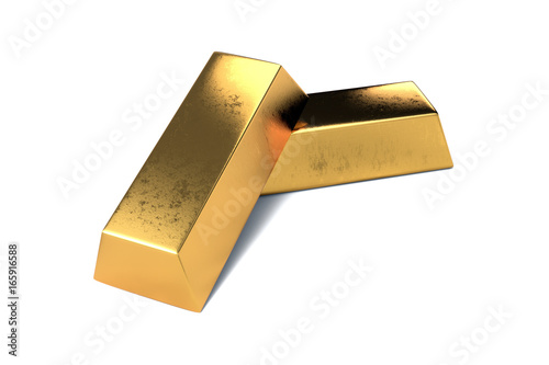 two gold bars on white background