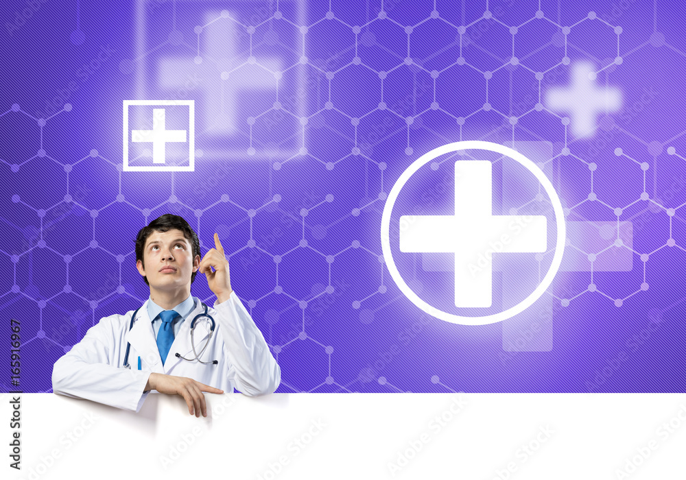 Doctor with banner Doctor with banner