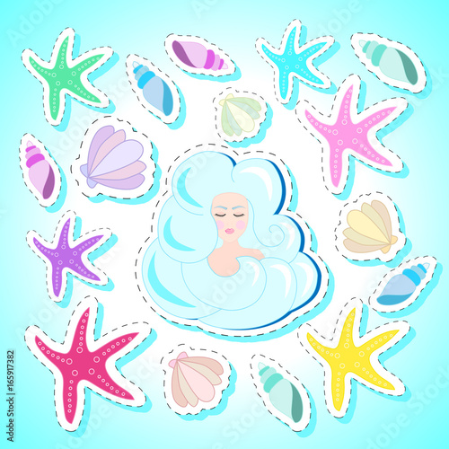 Set of marine stickers