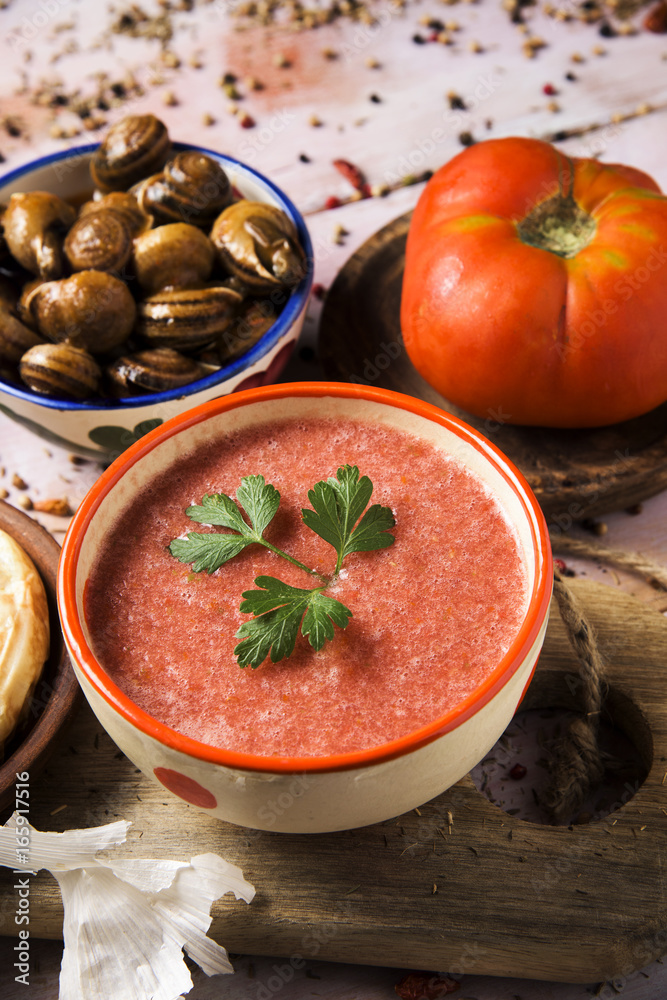 spanish gazpacho and escargots spanish gazpacho and escargots