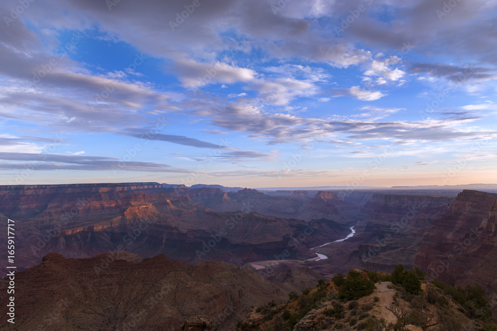 Grand Canyon and the colorado river at sunrise from the Desert View in Arizona; USA; Concept for travel in the USA