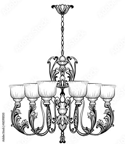 Rich Baroque Classic chandelier. Luxury decor accessory design. Vector illust...