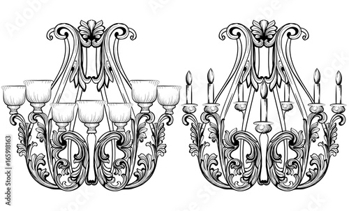 Rich Baroque Classic chandelier. Luxury decor accessory design. Vector illust...